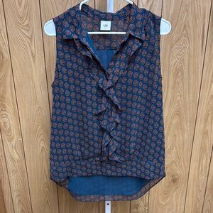 Cabi Style 3275 Chic Blue Sleeveless Top with Ruffle Detail Medium